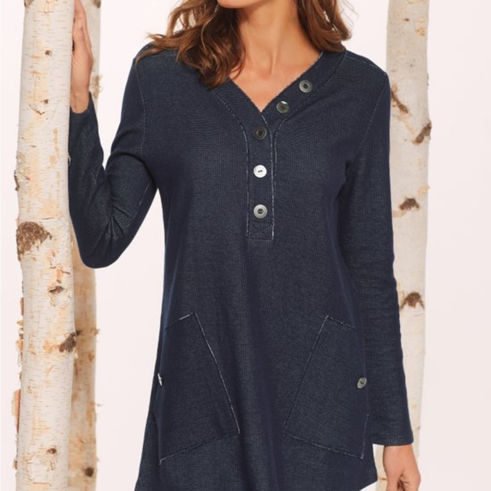 Soft Surroundings Blue Half Button Downtime Henley Tunic Top MP
